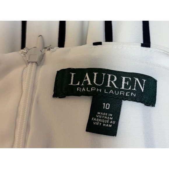 Lauren Ralph‎ Lauren Size 10 Black White Stripe Midi Dress Short Sleeve - Picture 9 of 9